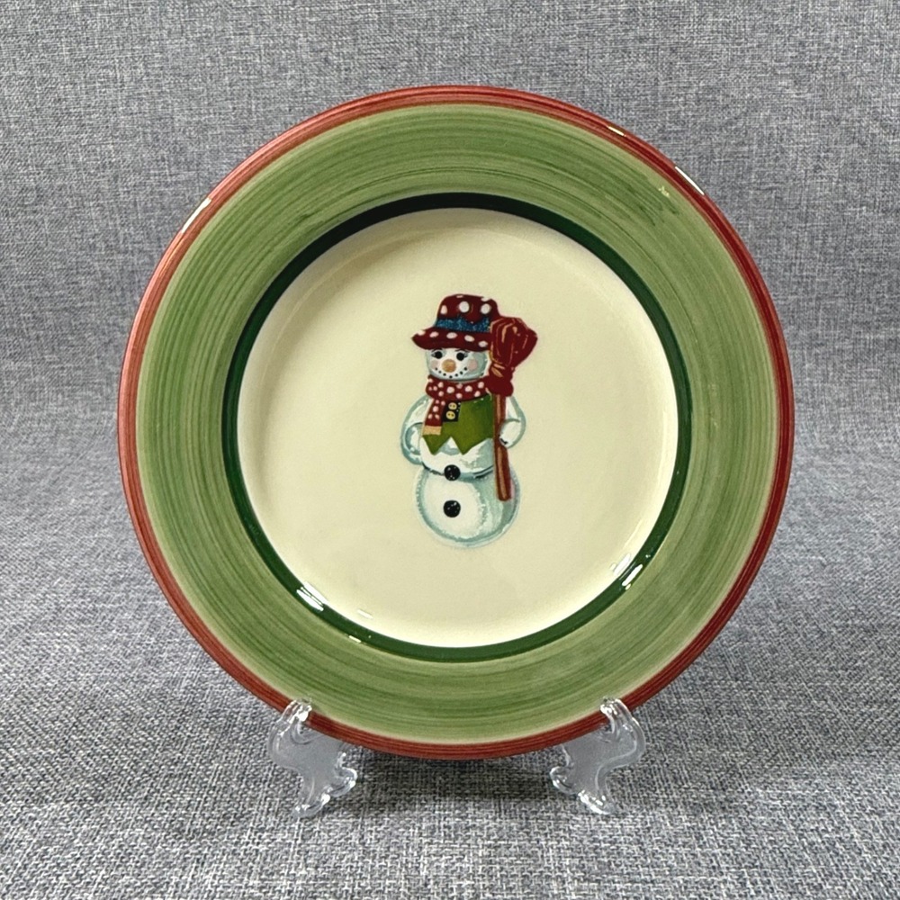Christopher Radko Christopher's Tree Snowman Salad Plate Green Red 8in Christmas